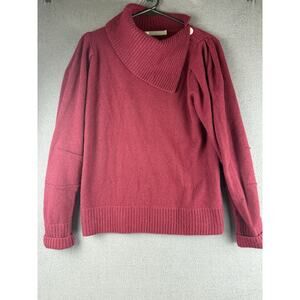 InCashmere Womens Maroon Long Sleeve Button Neck Knitted Pullover Sweater Size L